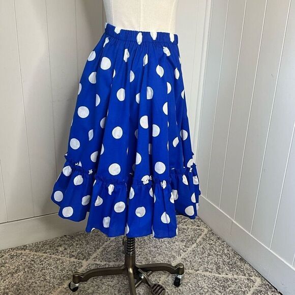 Vintage Pitchfork Brand Women’s Medium Blue White Swing Midi Skirt Ruffled Hem - Picture 4 of 10